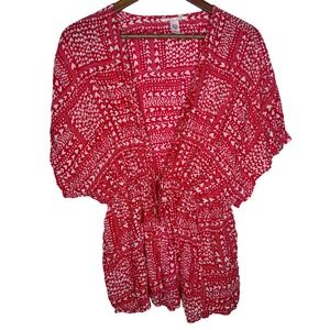 Victoria's Secret Red White Heart Print Kimono Cover Up Robe‎ One Size